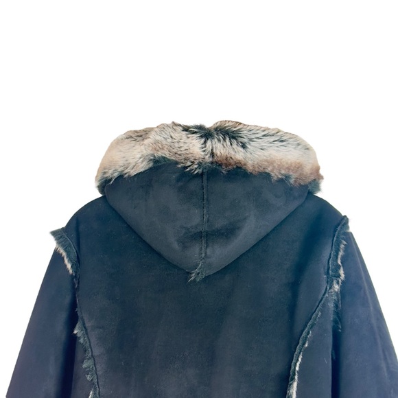 Vintage Parkhurst Black Faux Fur Trim Winter Hooded Jacket Medium - Picture 4 of 12